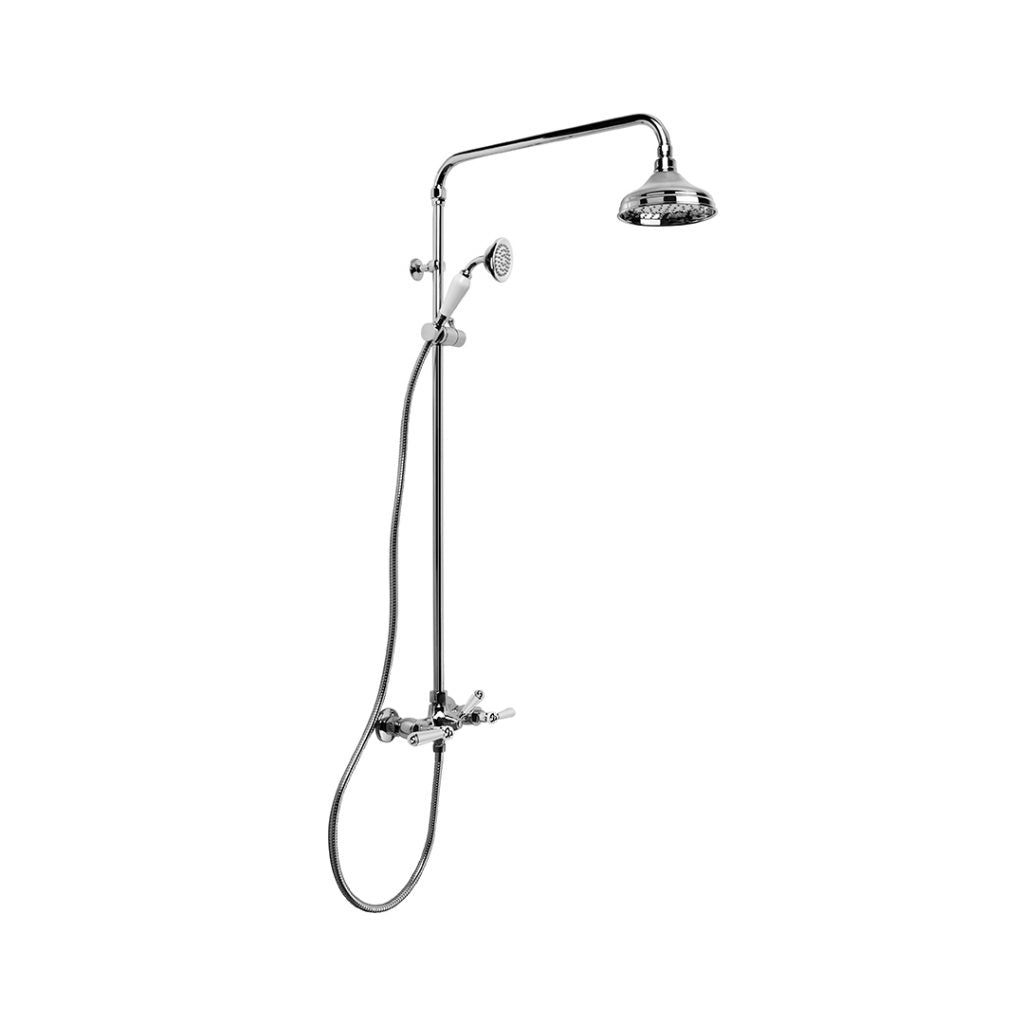 Neu England Exposed Shower Set with 150mm Rose, Rail Shower and Diverter (Chrome) Metal Levers