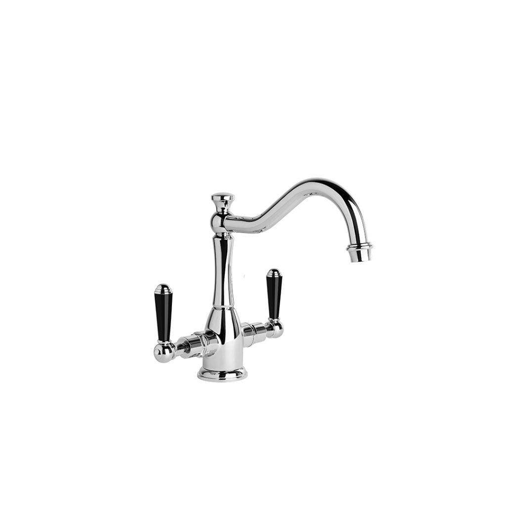 Neu England Kitchen Mixer with Traditional Swivel Spout with Black Porcelain Levers