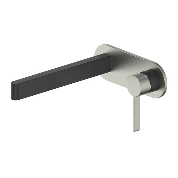 Glint Wall Basin Mixer Set with Backplate in Brushed Nickel and Matte Black