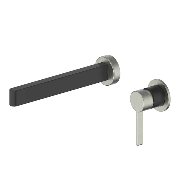Glint Wall Basin Mixer Set in Brushed Nickel and Matte Black