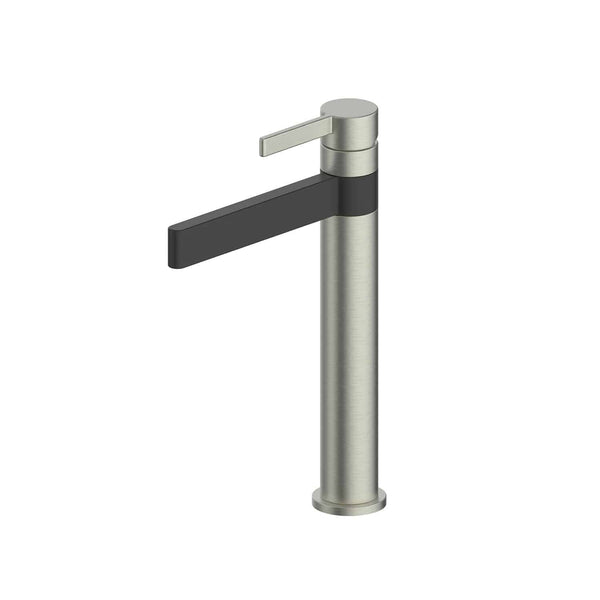 Glint Tower Vessel Mixer in Brushed Nickel and Matte Black