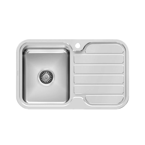 Phoenix Tapware | 1000 Series Single Left Hand Bowl Sink with Drainer and Taphole (Polished Stainless Steel)