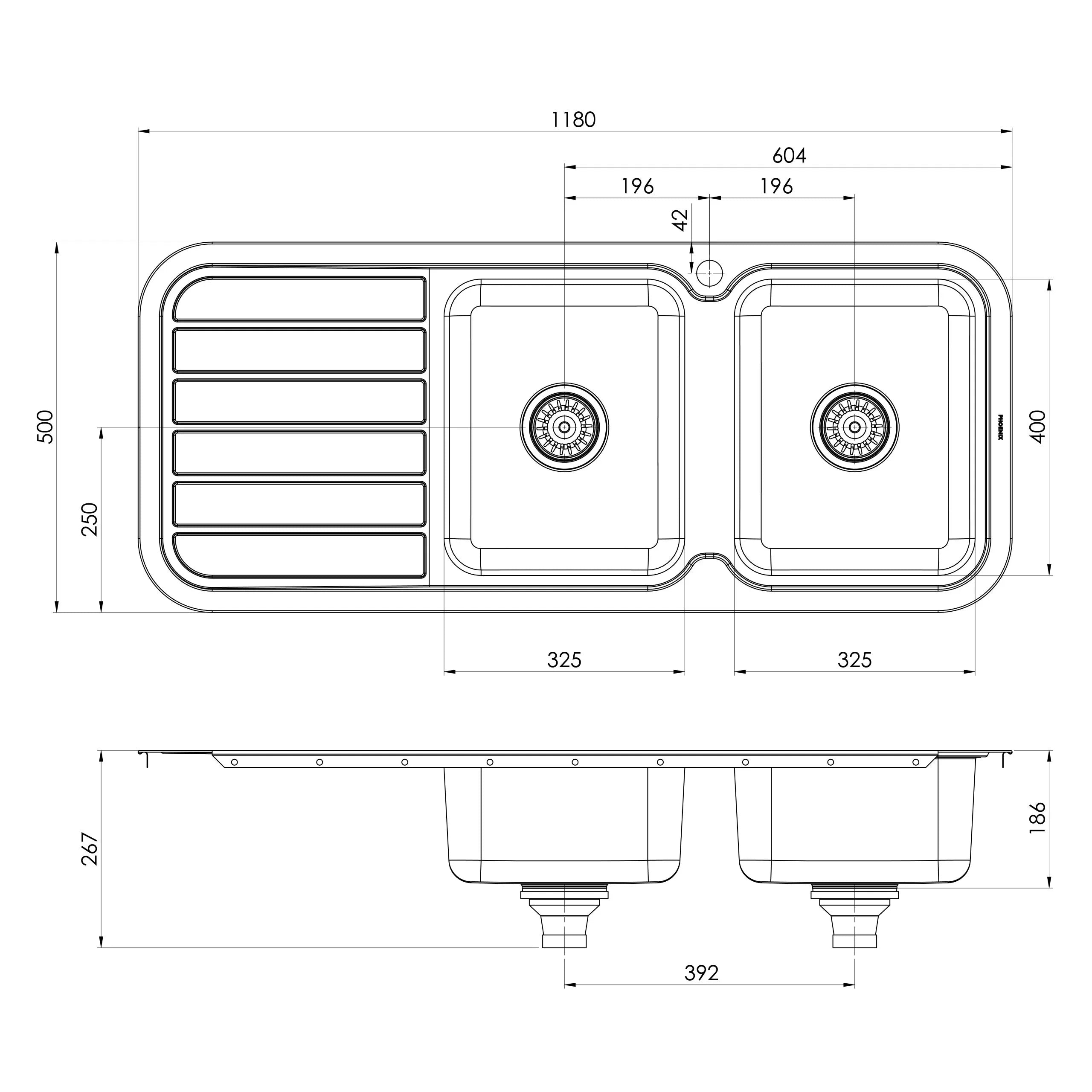 Phoenix Tapware | 1000 Series Double Right Hand Bowl Sink with Drainer ...