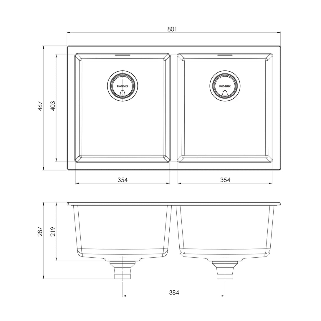 Phoenix Tapware | 5000 Series Double Bowl Sink (Black or White ...