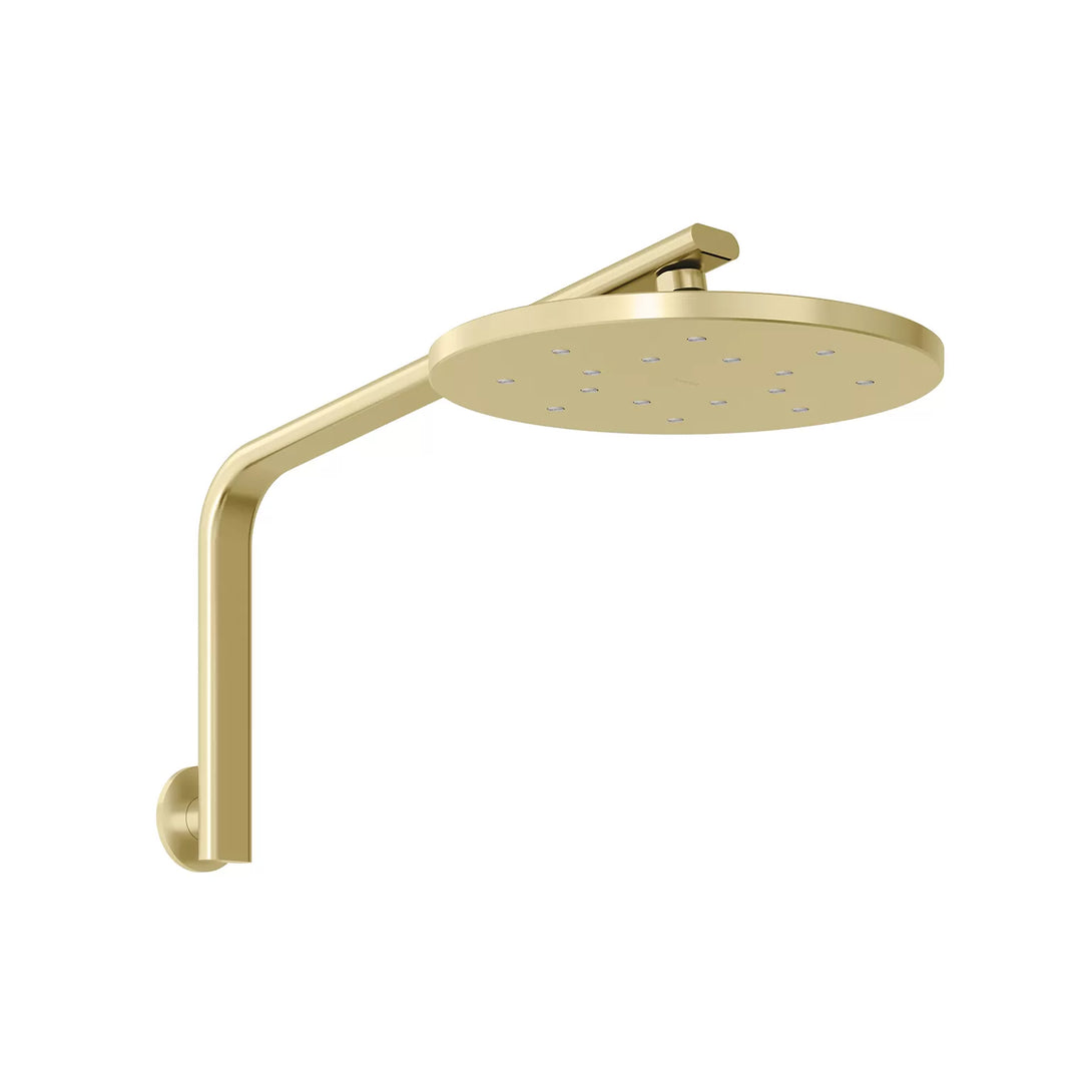 Oxley High Rise Shower Arm and Rose with LuxeXP in Brushed Gold