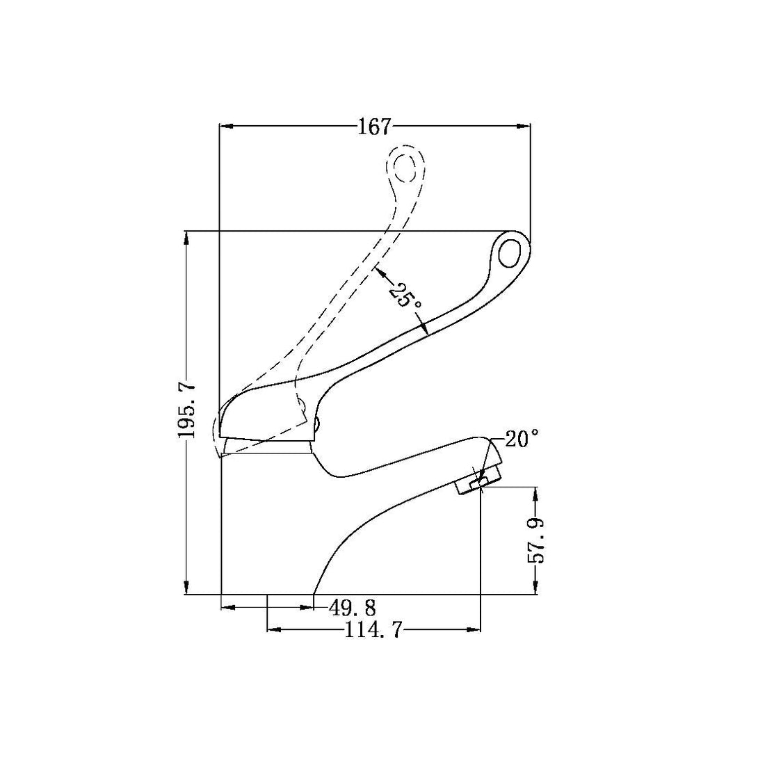 Specification line drawing with extended Care handle