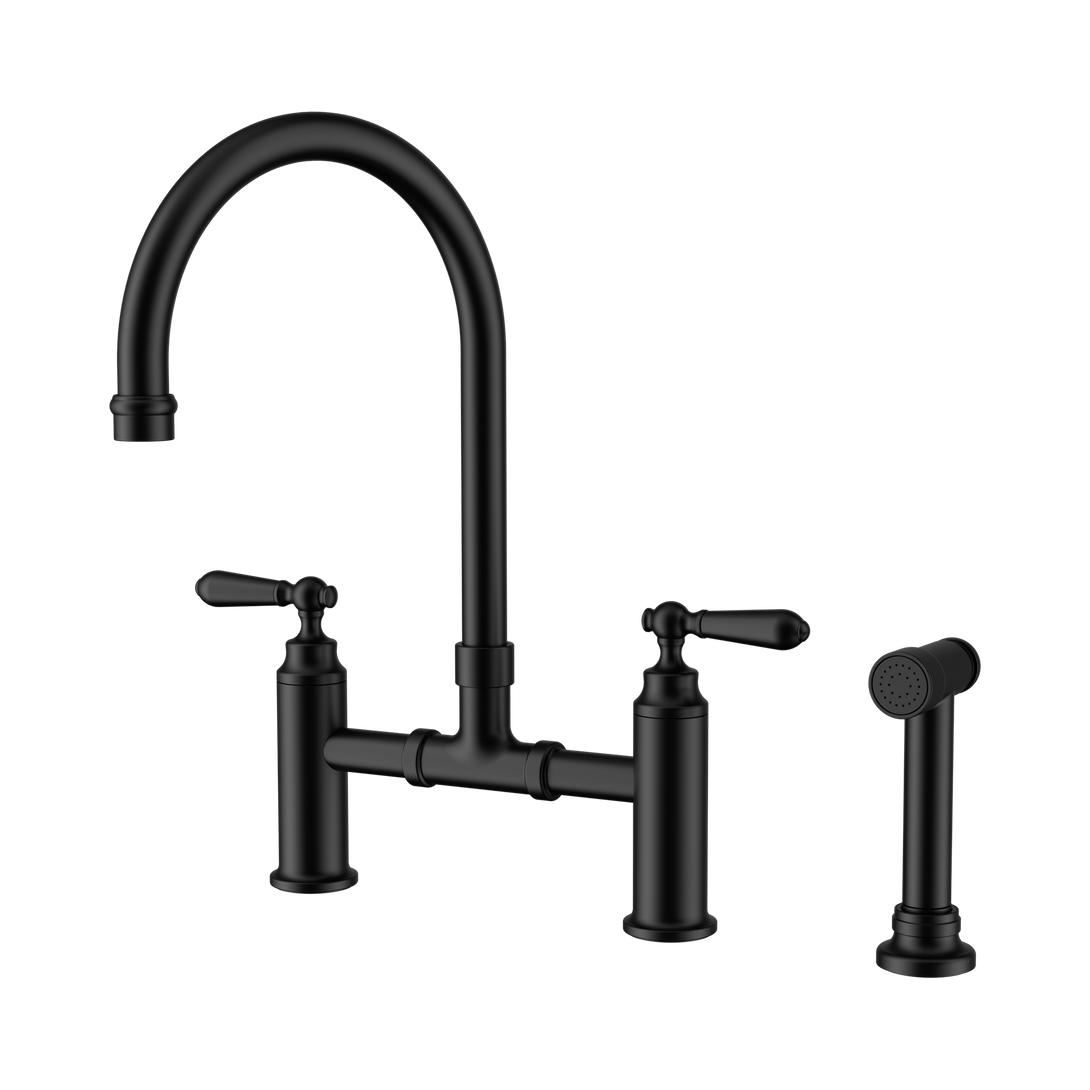York Exposed Kitchen Mixer Sink Bridge Set with Hand Spray (Matte Black)