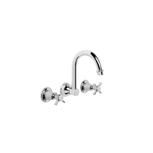 Neu England Wall Basin Set with 190mm Swivel Spout (Cross Handles) (Chrome) (Flow Control)