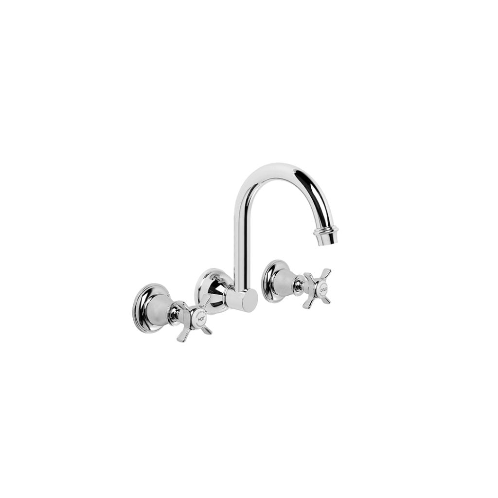 Neu England Wall Bath Set with 190mm Swivel Spout (Cross Handles) (Chrome)