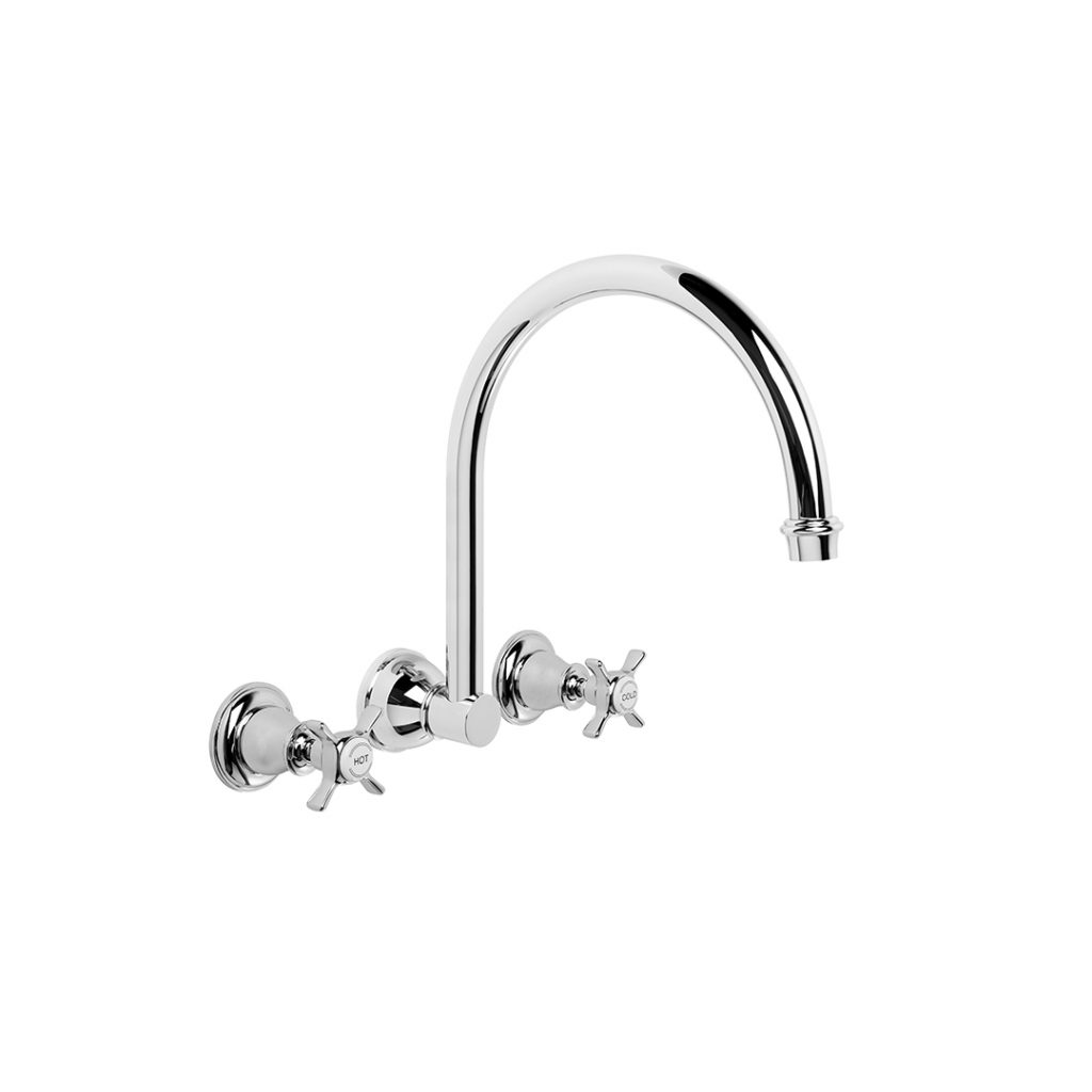 Neu England Wall Basin Set with 255mm Swivel Spout (Cross Handles) (Chrome) (Flow Control)