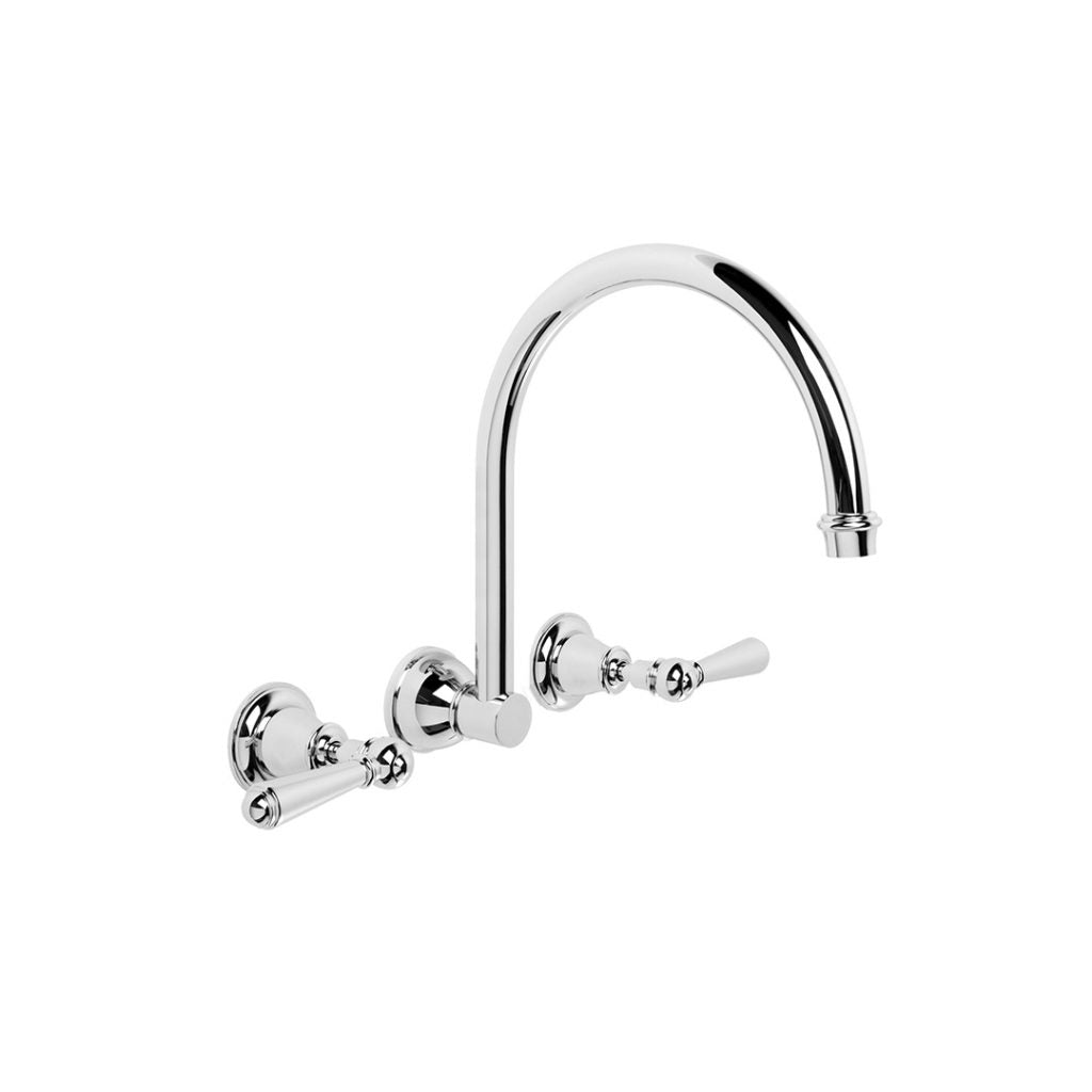 Neu England Wall Basin Set with 255mm Swivel Spout (Levers) (Chrome) (Flow Control)