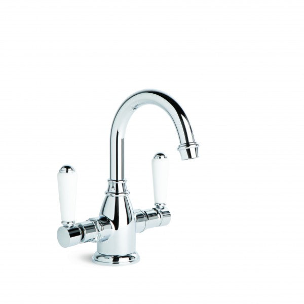 Winslow Basin Mixer Double Lever with Curved Swivel Spout (Chrome)
