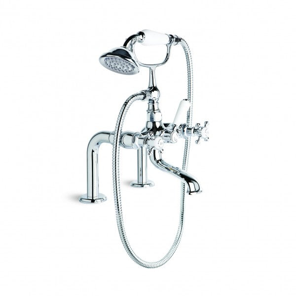 Winslow Bath Mixer with Hand Shower, Hob Mount (Cross Handles) (Chrome)