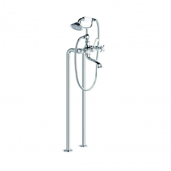 Winslow Bath Mixer with Hand Shower, Floor Mount (Cross Handles) (Chrome)