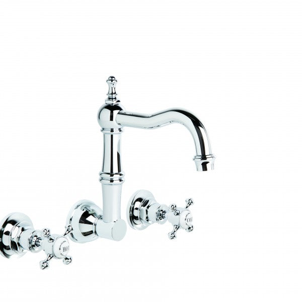 Winslow Wall Set with 175mm Traditional Swivel Spout (Cross Handles) (Chrome)