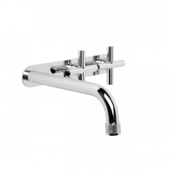 Yokato Wall Basin Set with 160mm Spout, Backplate and Installation Kit (Cross Handles) (Chrome) (Flow Control)
