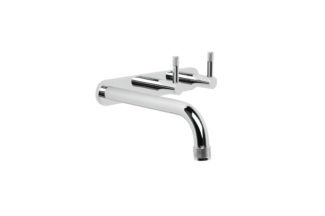 Yokato Wall Basin Set with 160mm Spout, Backplate and Installation Kit (Knurled Levers) (Chrome) (Flow Control)