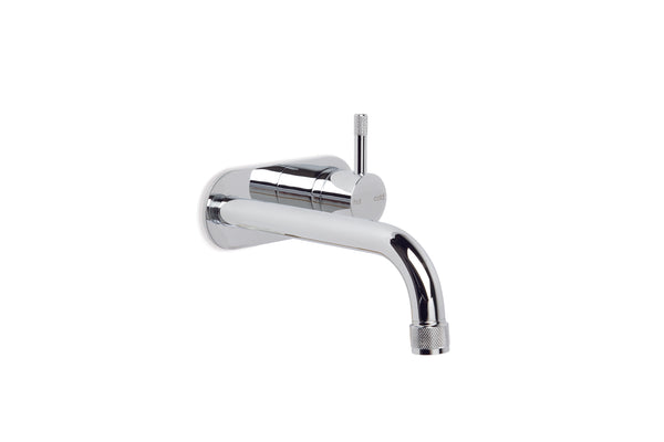 Yokato Wall Basin Set with 160mm Spout, Backplate, Mixer and Installation Kit (Knurled Lever) (Chrome) (Flow Control)