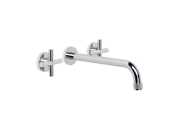 Yokato Wall Basin Set with 200mm Spout and Installation Kit (Cross Handles) (Chrome) (Flow Control)