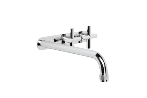 Yokato Wall Basin Set with 200mm Spout, Backplate and Installation Kit (Cross Handles) (Chrome) (Flow Control)