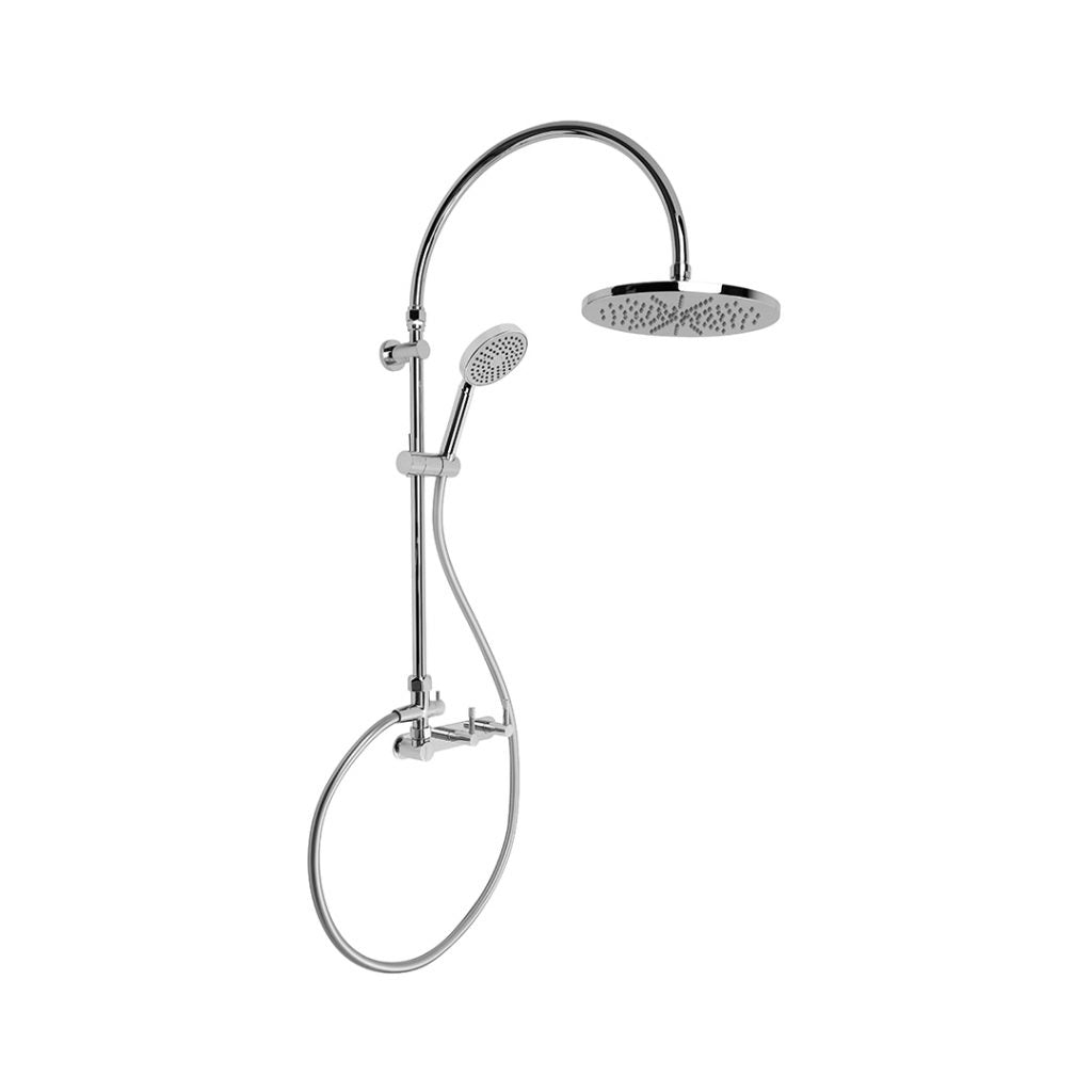 Yokato Exposed Overhead Shower Set with 225mm Rose, Single Function Handshower and Installation Kit (Knurled Levers) (Chrome)