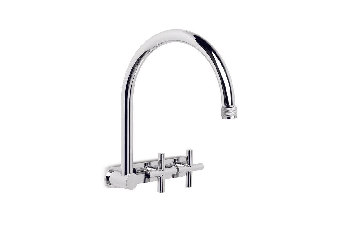 Yokato Wall Set with 235mm Swivel Spout, Backplate and Installation Kit (Cross Handles) (Chrome)