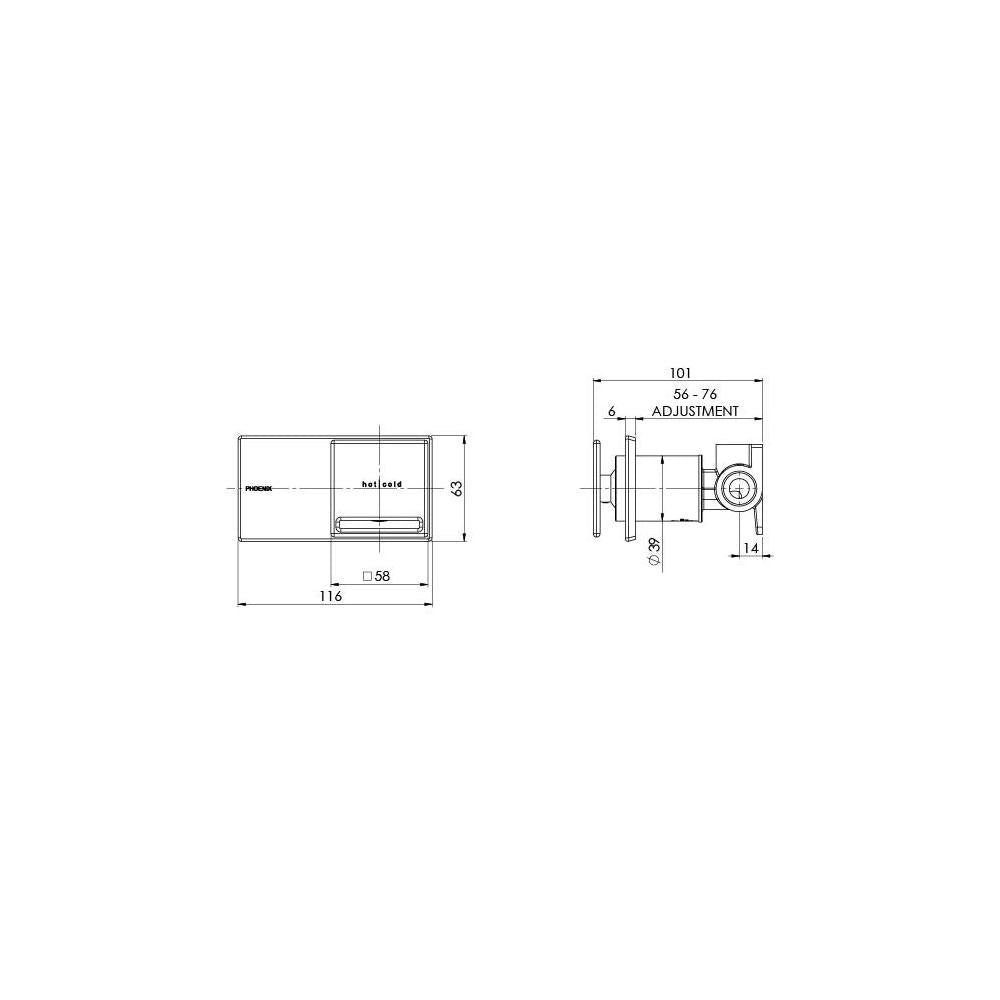 ZIMI Shower/Wall Mixer (Line Drawing)