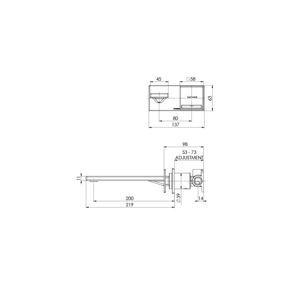 ZIMI Wall Basin/Bath Mixer Set 200mm (Line Drawing)