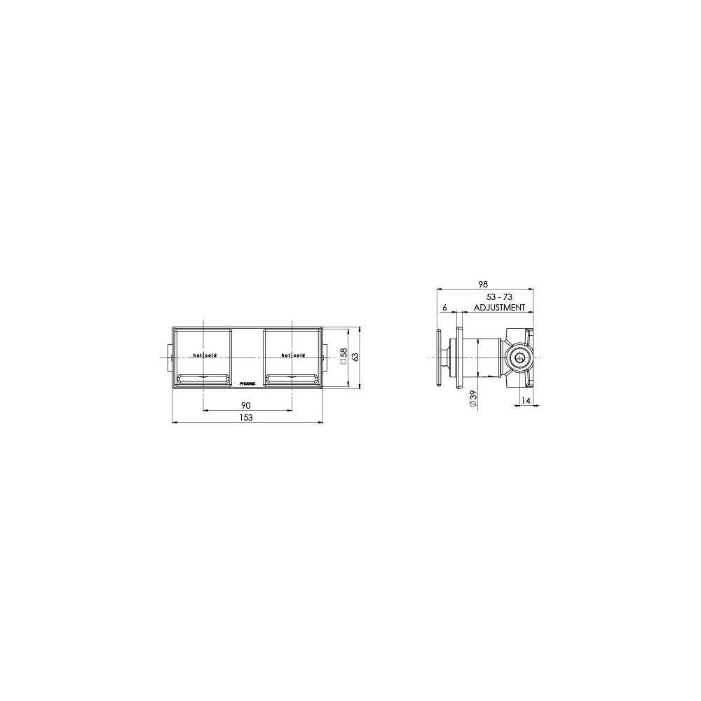 ZIMI Twin Shower/Wall Mixer (Line Drawing)
