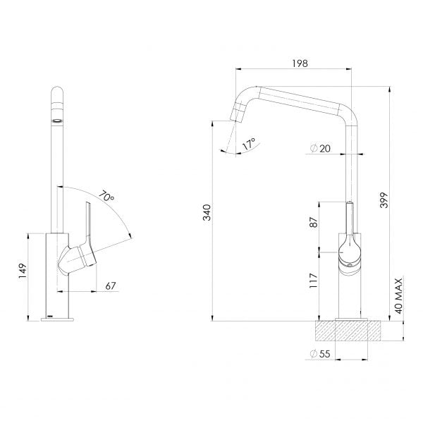 Ester Sink Mixer Line Drawing