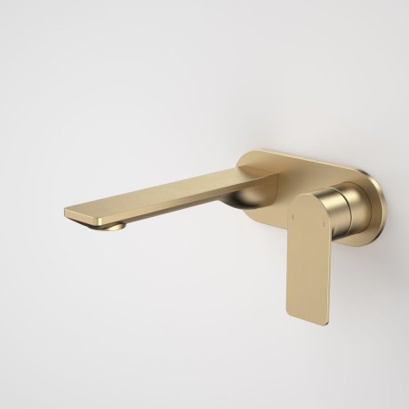 Caroma | Urbane II Wall Basin/Bath Mixer Set - Round Cover Plate in Brushed Brass