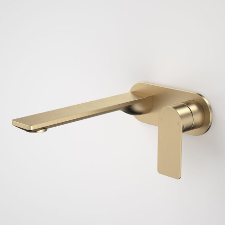 Caroma | Urbane II Wall Basin/Bath Mixer Set 220mm - Round Cover Plate in Brushed Brass