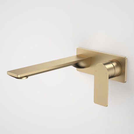 Caroma | Urbane II Wall Basin/Bath Mixer Set 220mm - Square Cover Plate in Brushed Brass
