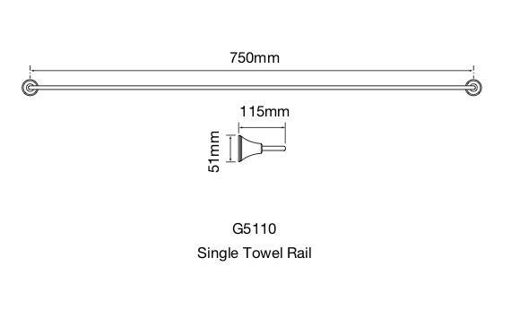 Bastow Georgian Single Towel Rail (Line Drawing)