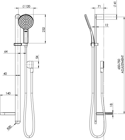 NX QUIL RAIL SHOWER (Line Drawing)