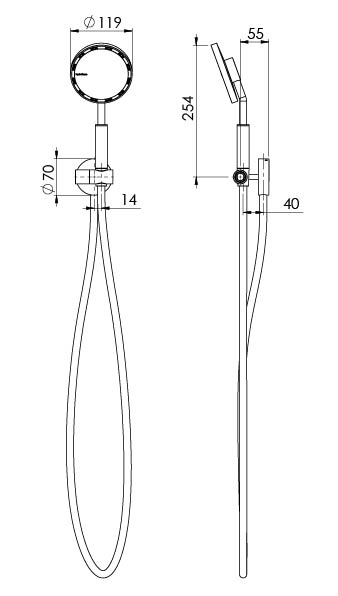 NX Iko Hand Shower with Hydrosense (Line Drawing)