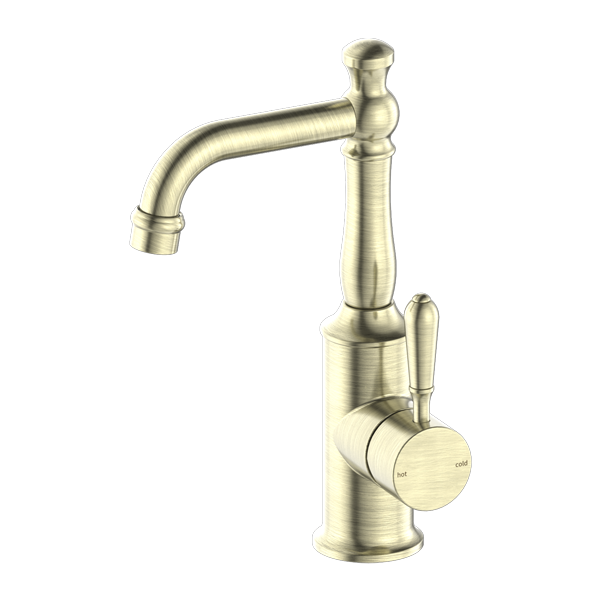 York Basin Mixer with Standard Spout (Aged Brass) with metal lever
