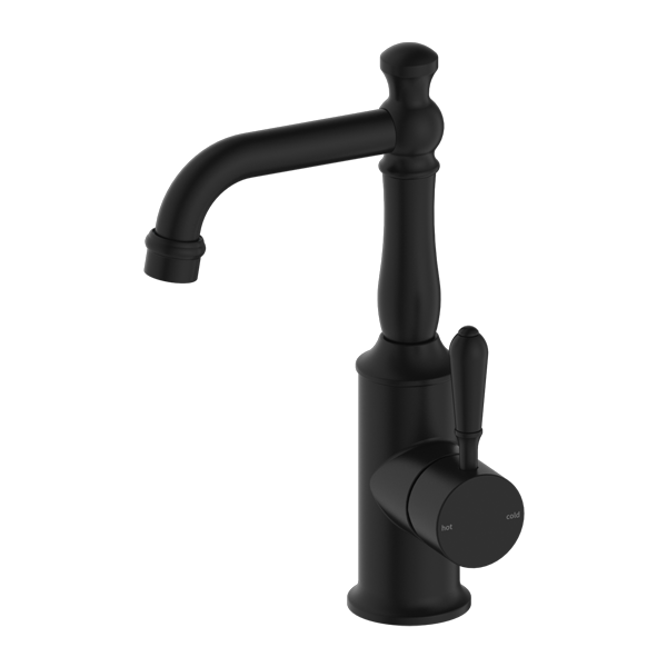 York Basin Mixer with Standard Spout (Matte Black) with the metal handle