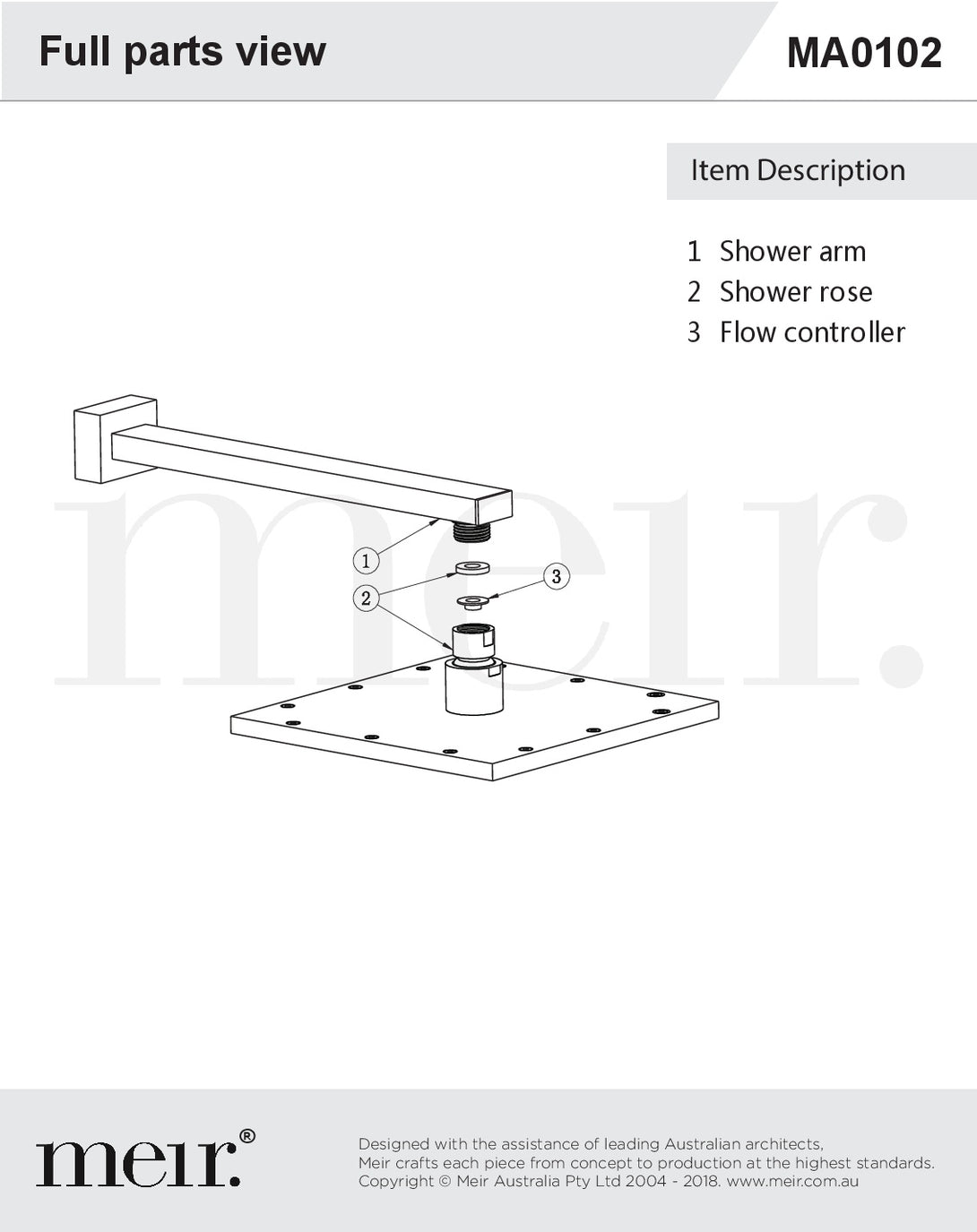 Meir Square Wall Mounted Matte Black Shower Full Parts View