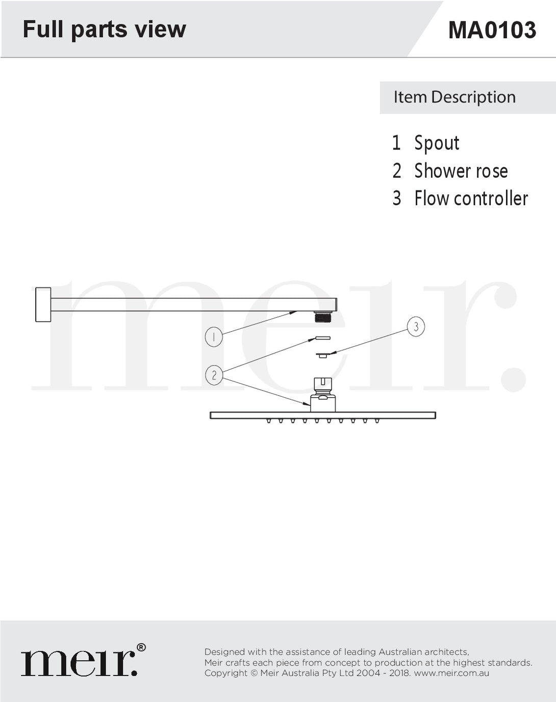 Meir Square Wall Mounted Matte Black Shower Full parts View Side