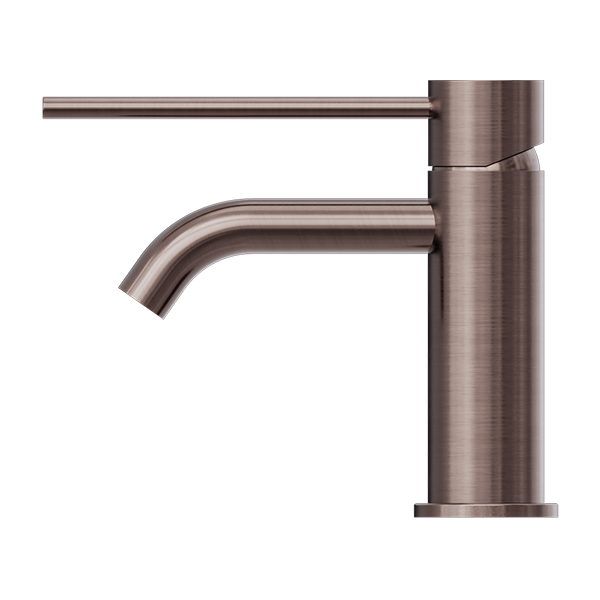 Mecca Basin Mixer (Brushed Bronze) side view with extended Care lever