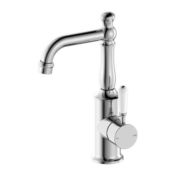 York Basin Mixer with Standard Spout (Chrome) with White Lever