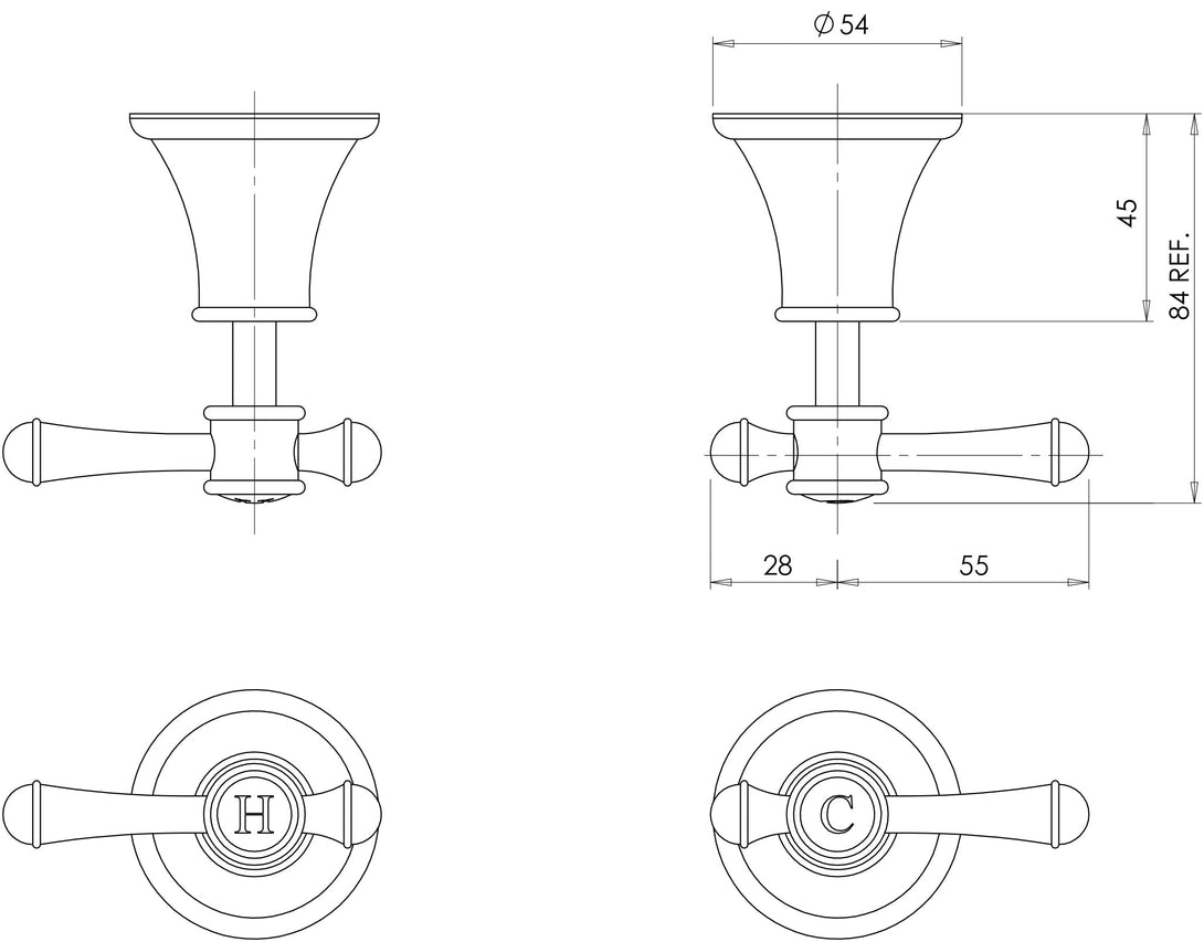 Nostalgia Lever Wall Top Assemblies (Line Drawing)