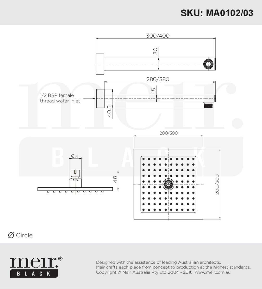 Meir Square Wall Mounted Matte Black Shower Line Drawing