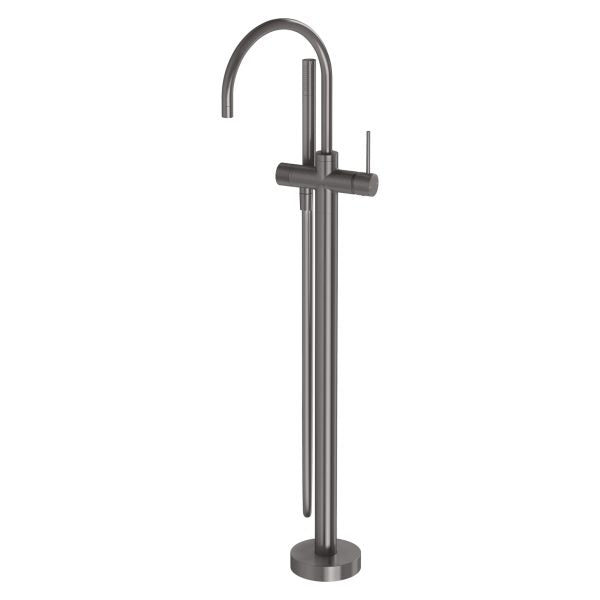 Vivid Slimline Floor Mounted Bath Mixer with Hand Shower (Brushed Carbon)