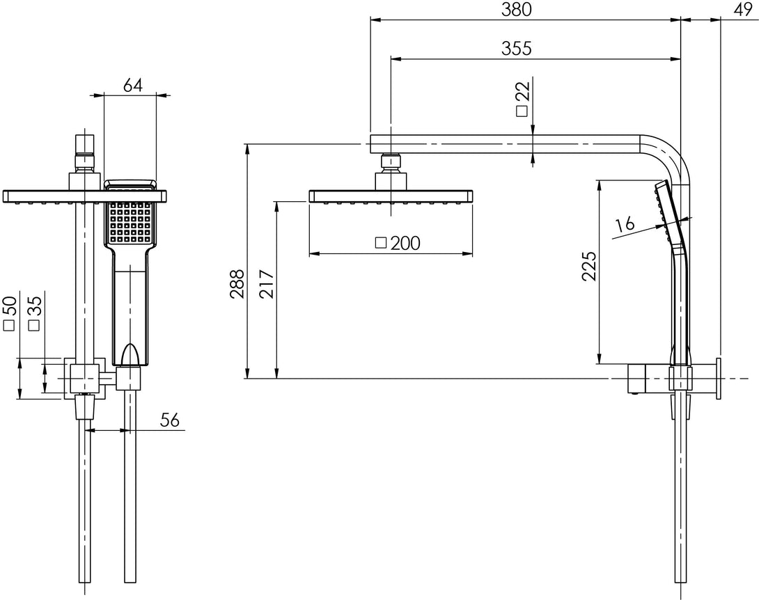 Lexi Compact Twin Shower (Chrome) (Line Drawing)